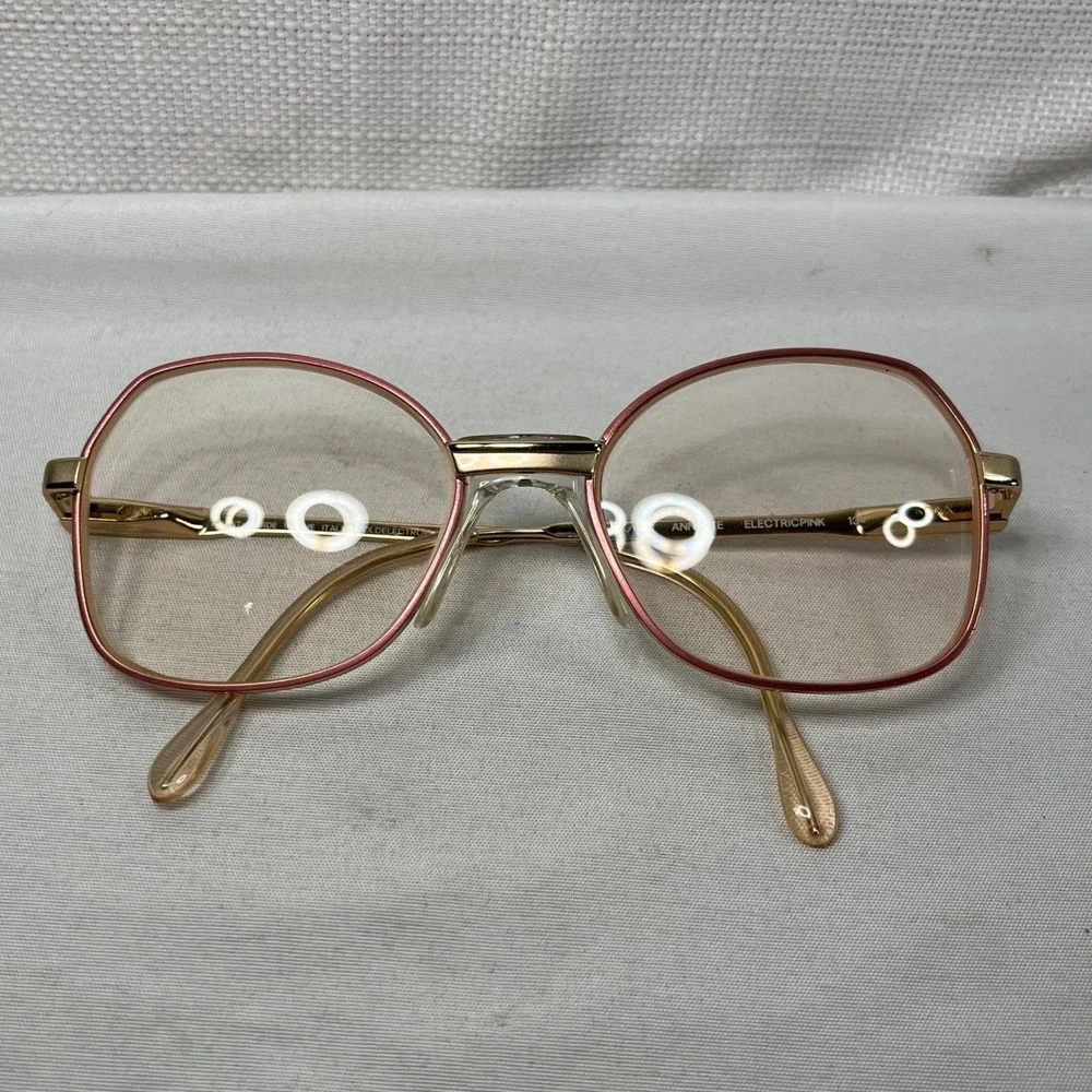 Luxottica Annette Eyeglasses Gold Electric Pink Square Frame Italy 53-17-130